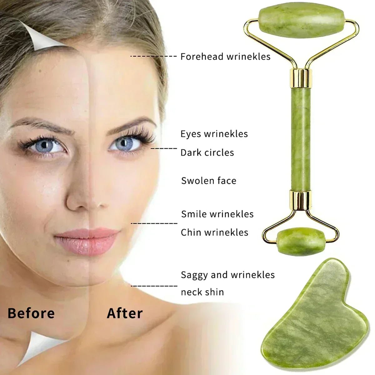 Natural Jade Face Massager and Gua Sha Stone - ReginaOmnia